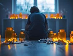 suicidal teenager with bottles of drugs